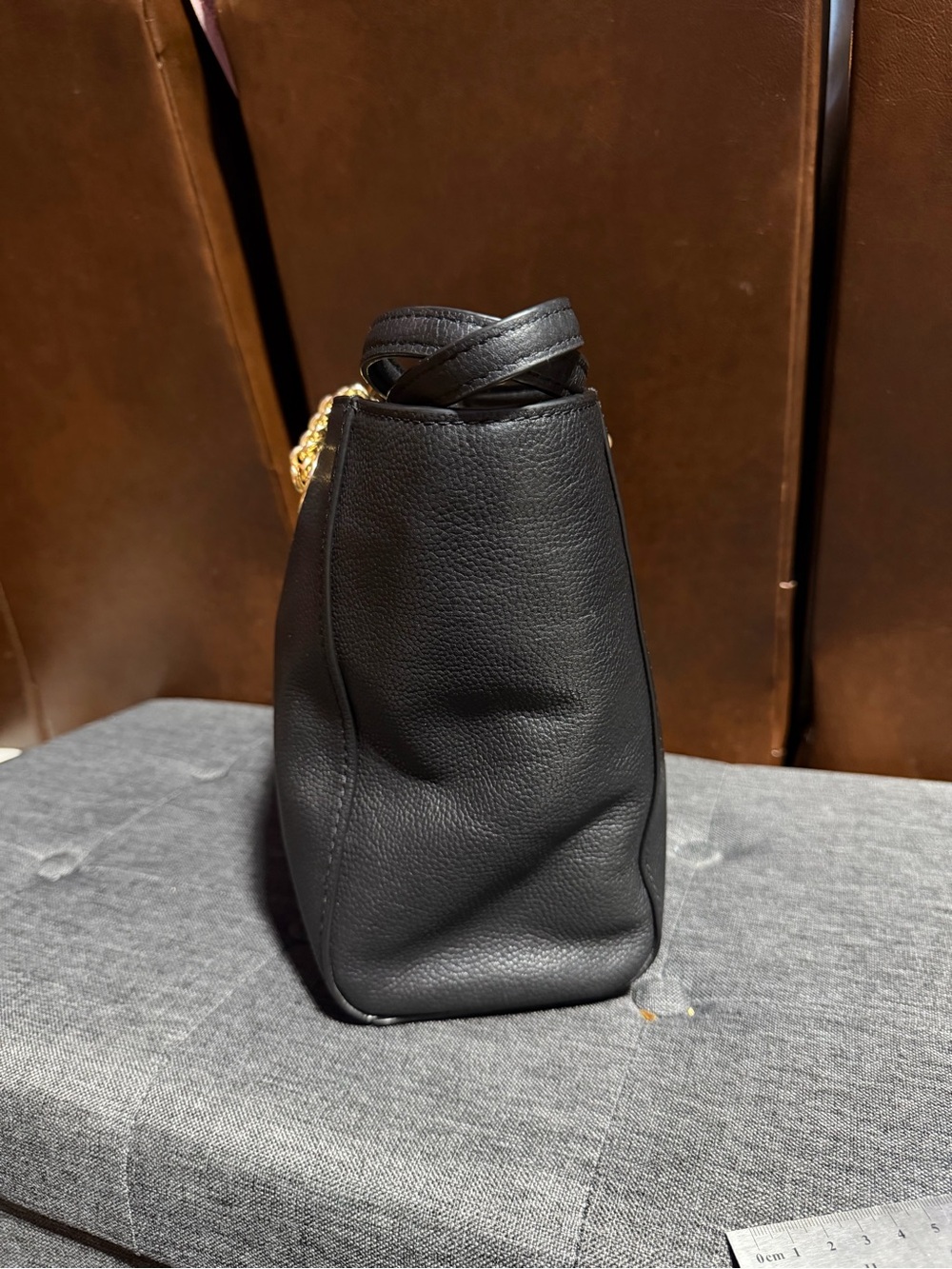 Coach Black Leather Tote with Gold Chain Details - Picture 3 of 13